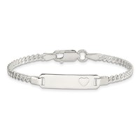 Sterling Silver Engravable Curb Link 22x 5mm Plate Bracelet with Heart ID, 6" view 3