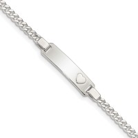 Sterling Silver Engravable Curb Link 22x 5mm Plate Bracelet with Heart ID, 6" view 1