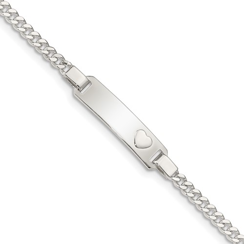 Sterling Silver Engravable Curb Link 22x 5mm Plate Bracelet with Heart ID, 6"