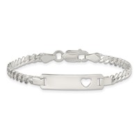 Sterling Silver Engravable Curb Link Cut-out Heart 23x 5mm Plate ID Bracelet, 5.5" view 3