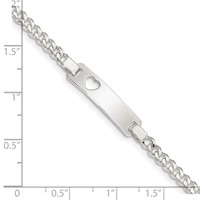 Sterling Silver Engravable Curb Link Cut-out Heart 23x 5mm Plate ID Bracelet, 5.5" view 4
