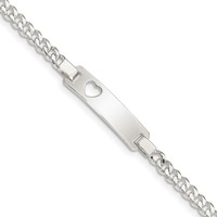 Sterling Silver Engravable Curb Link Cut-out Heart 23x 5mm Plate ID Bracelet, 5.5" view 1