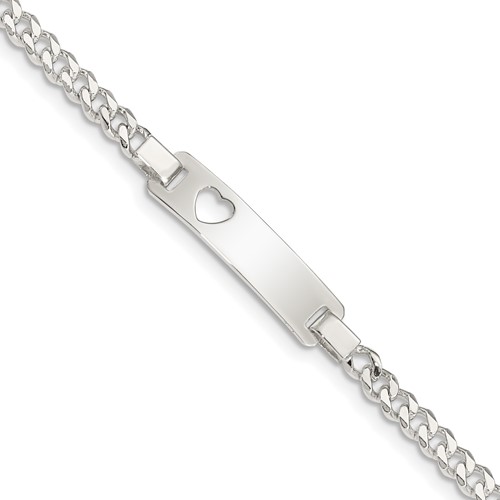 Sterling Silver Engravable Curb Link Cut-out Heart 23x 5mm Plate ID Bracelet, 5.5"