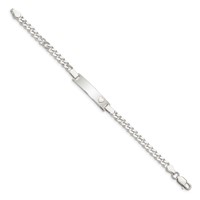 Sterling Silver Engravable Curb Link 27x 5mm Plate Bracelet with Heart ID, 6" view 2