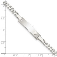 Sterling Silver Engravable Curb Link 27x 5mm Plate Bracelet with Heart ID, 6" view 3