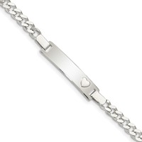 Sterling Silver Engravable Curb Link 27x 5mm Plate Bracelet with Heart ID, 6" view 1