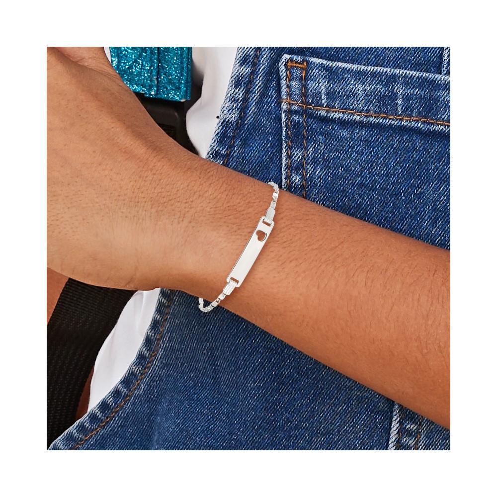 Sterling Silver Baby ID with Cut-out Heart Bracelet (QID51-6)