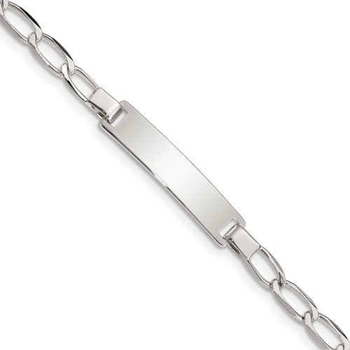 Sterling Silver Engravable Curb Link 27x 5mm Plate ID Bracelet, 5.5"