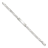 Sterling Silver Engravable Figaro Link 27x5mm Plate ID Bracelet - 6in view 2
