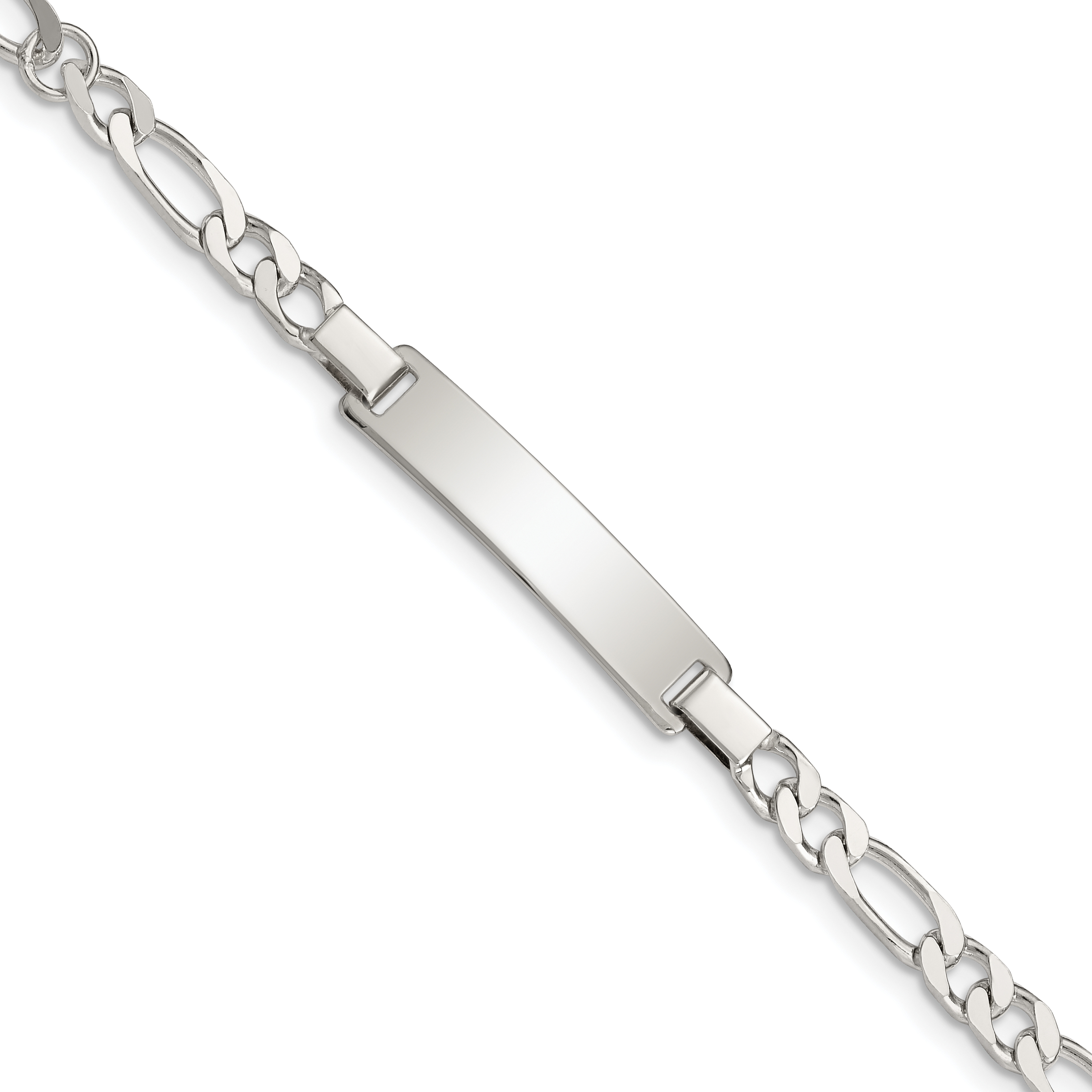 Sterling Silver Engraveable Childrens ID on Figaro Link Bracelet (QID57-5.5)