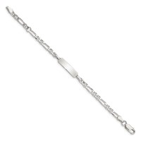 Sterling Silver Engravable Figaro Anchor Link 21x 5mm Plate Plus 1 Inch Extender ID Bracelet, 5" view 2