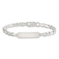Sterling Silver Engravable Figaro Anchor Link 21x 5mm Plate Plus 1 Inch Extender ID Bracelet, 5" view 3