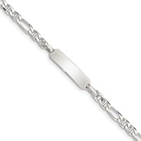 Sterling Silver Engravable Figaro Anchor Link 21x 5mm Plate Plus 1 Inch Extender ID Bracelet, 5" view 1
