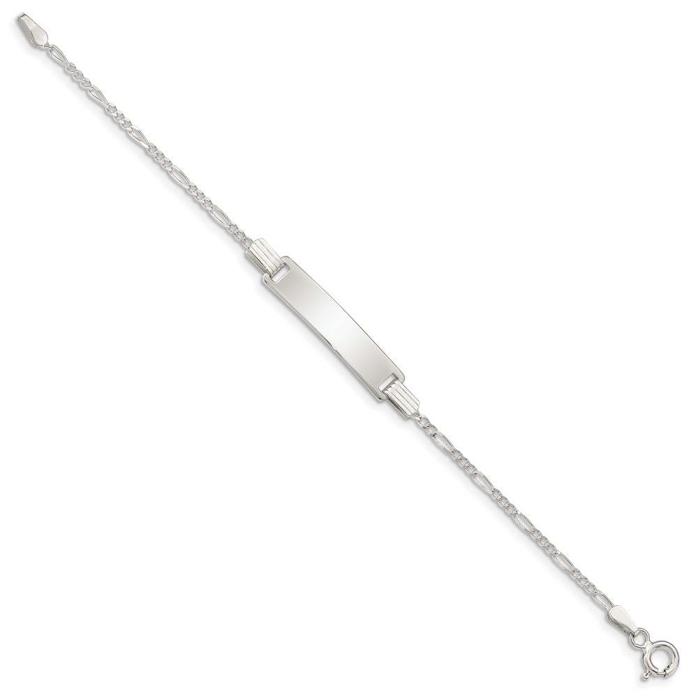Sterling Silver Engraveable Childrens ID on Figaro Link Bracelet (QID63-5.5)