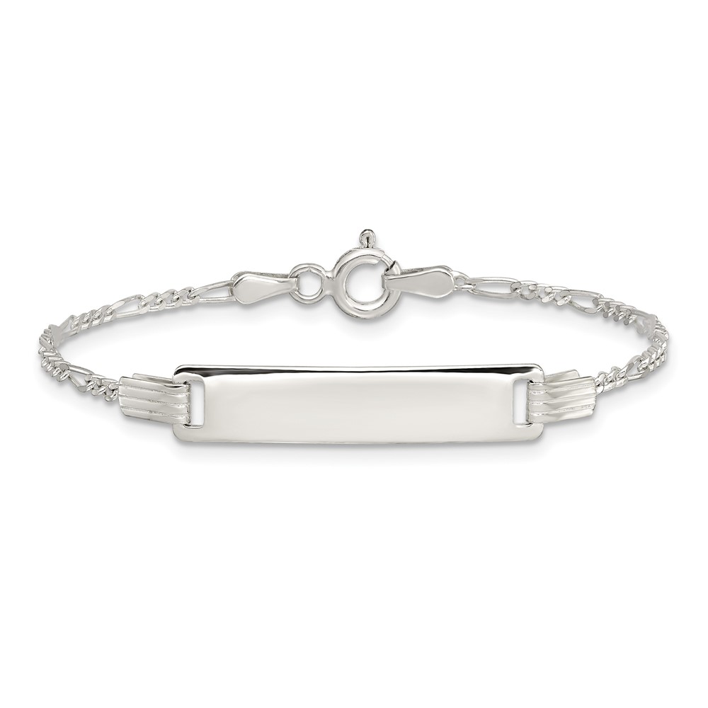 Sterling Silver Engraveable Childrens ID on Figaro Link Bracelet (QID63-5.5)