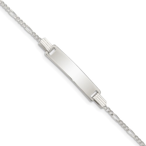 Sterling Silver Engravable Figaro Link 27x 5mm Plate ID Bracelet, 5.5"