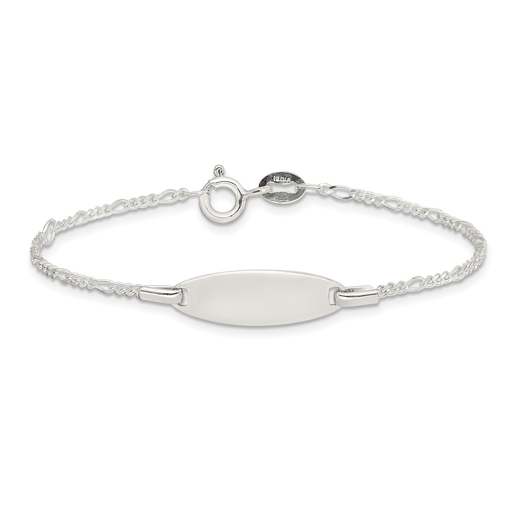 Sterling Silver Childrens 5in Plus 1in Ext ID Figaro Link Bracelet (QID65-6)