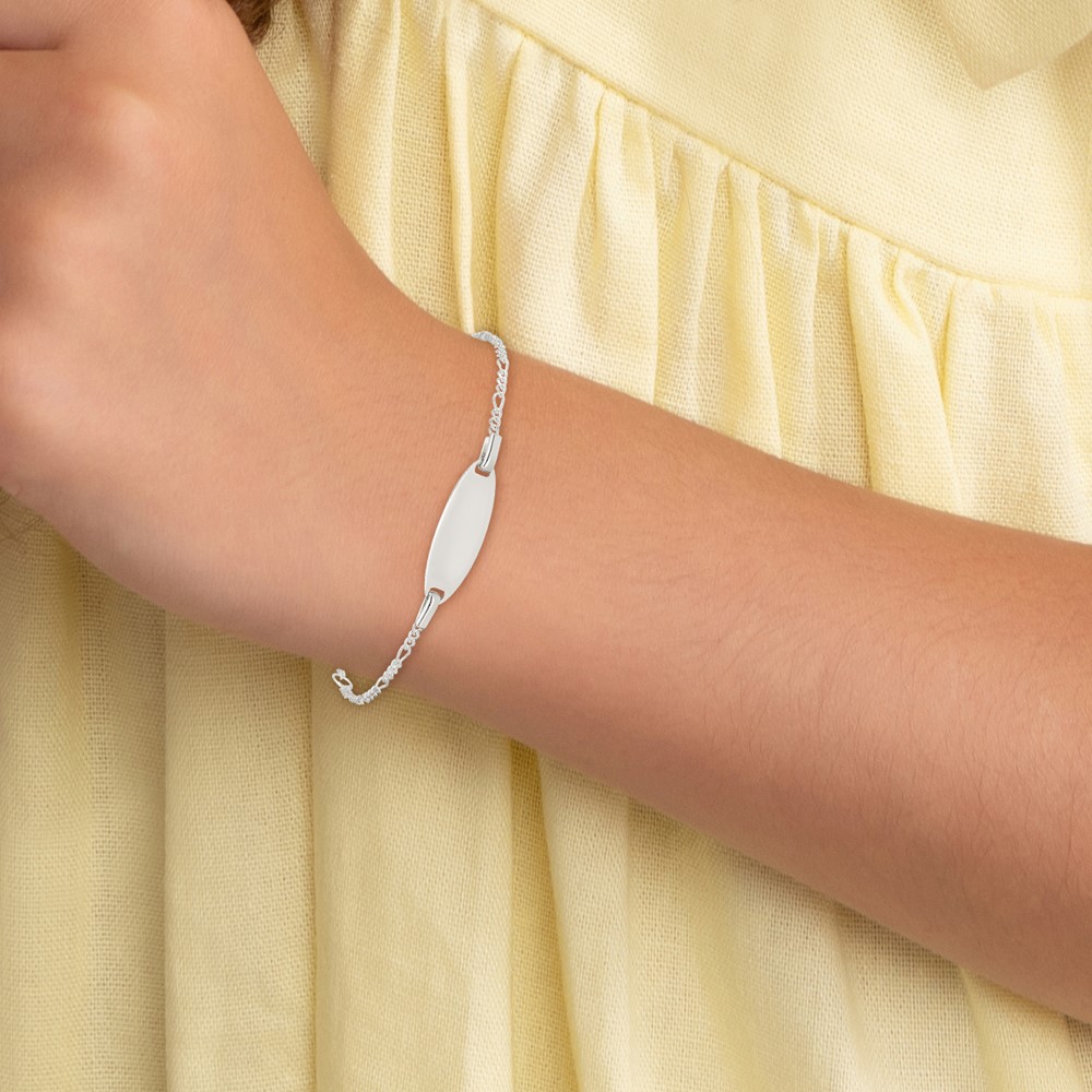 Sterling Silver Childrens 5in Plus 1in Ext ID Figaro Link Bracelet (QID65-6)