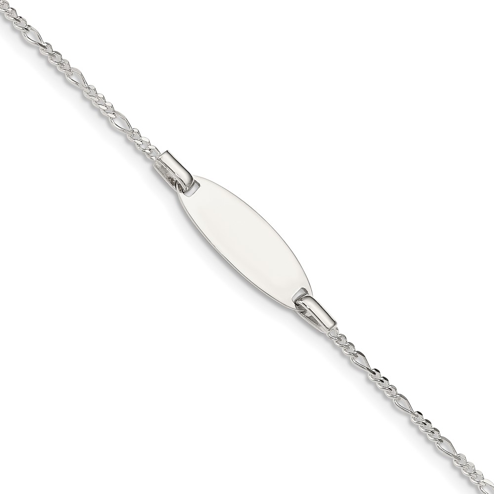 Sterling Silver Childrens 5in Plus 1in Ext ID Figaro Link Bracelet (QID65-6)