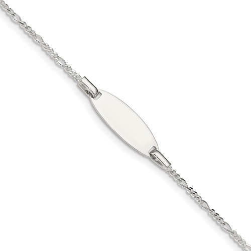 Sterling Silver Engravable Figaro Link 20x 7mm Plate Plus 1 Inch Extender ID Bracelet, 5"