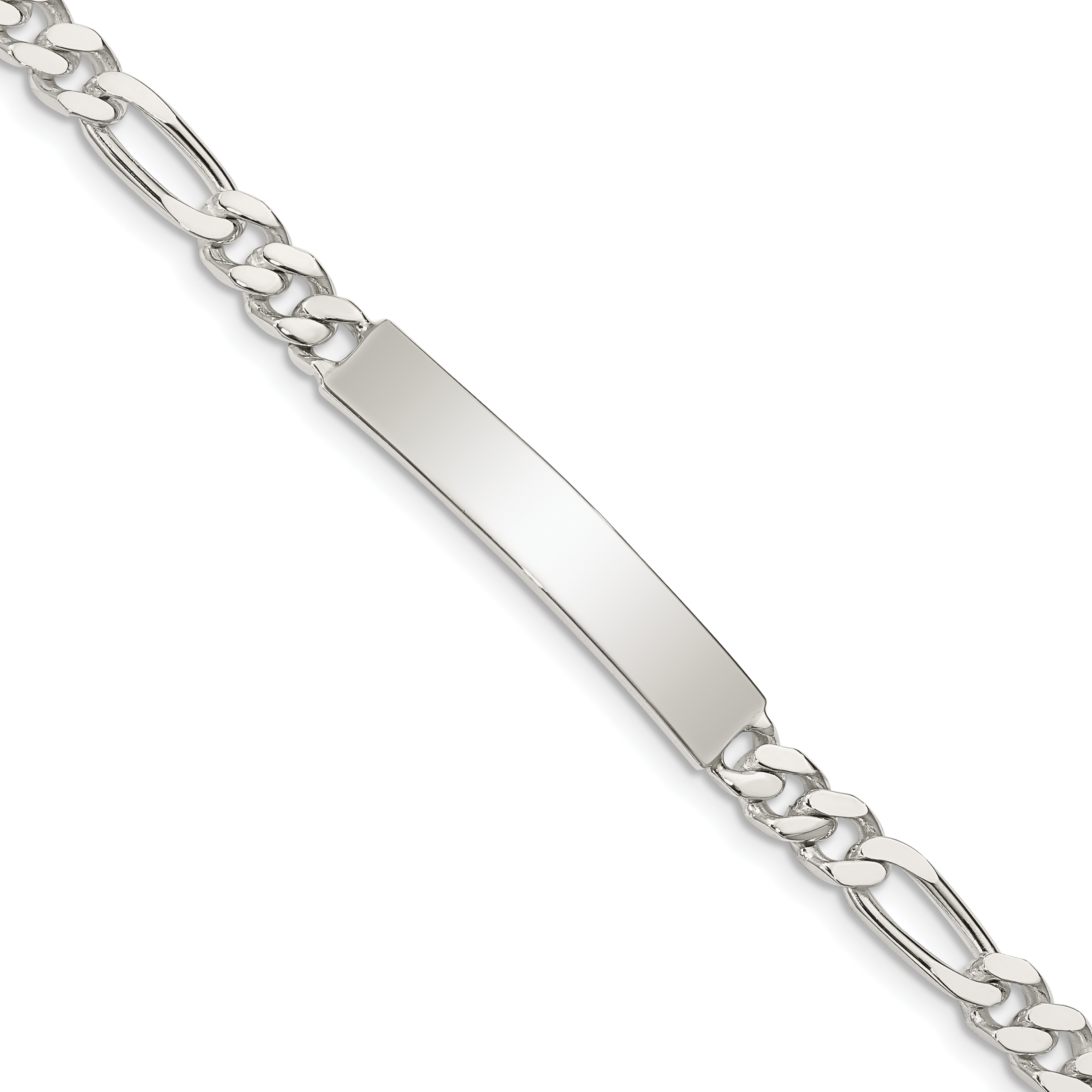 Sterling Silver Polished Engraveable Figaro Link ID Bracelet (QID90-7.5)