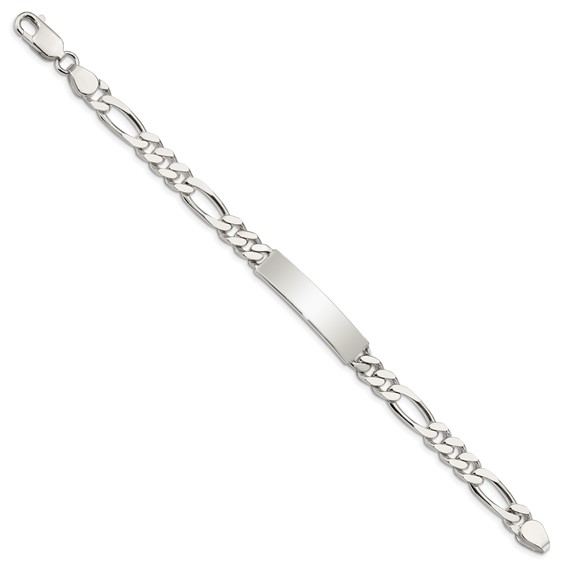 Sterling Silver Polished Engraveable Figaro Link ID Bracelet