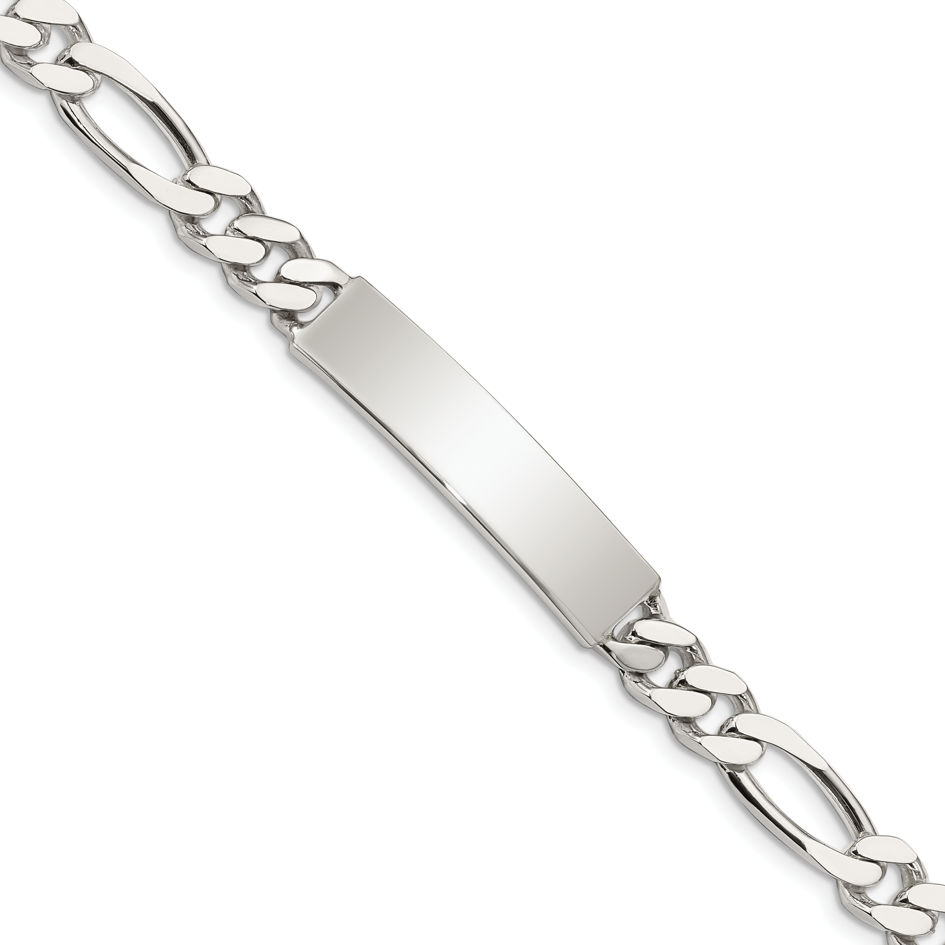 Sterling Silver Polished Engraveable Figaro Link ID Bracelet (QID92-7.5)