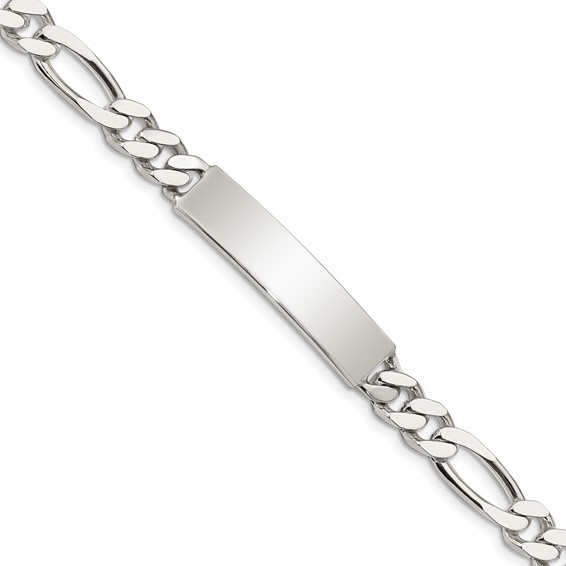 Sterling Silver Polished Engraveable Figaro Link ID Bracelet
