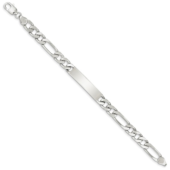 Sterling Silver Rhodium-plated Engraveable Figaro Link ID Bracelet