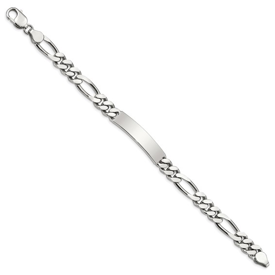 Sterling Silver Polished Engraveable Figaro Link ID Bracelet