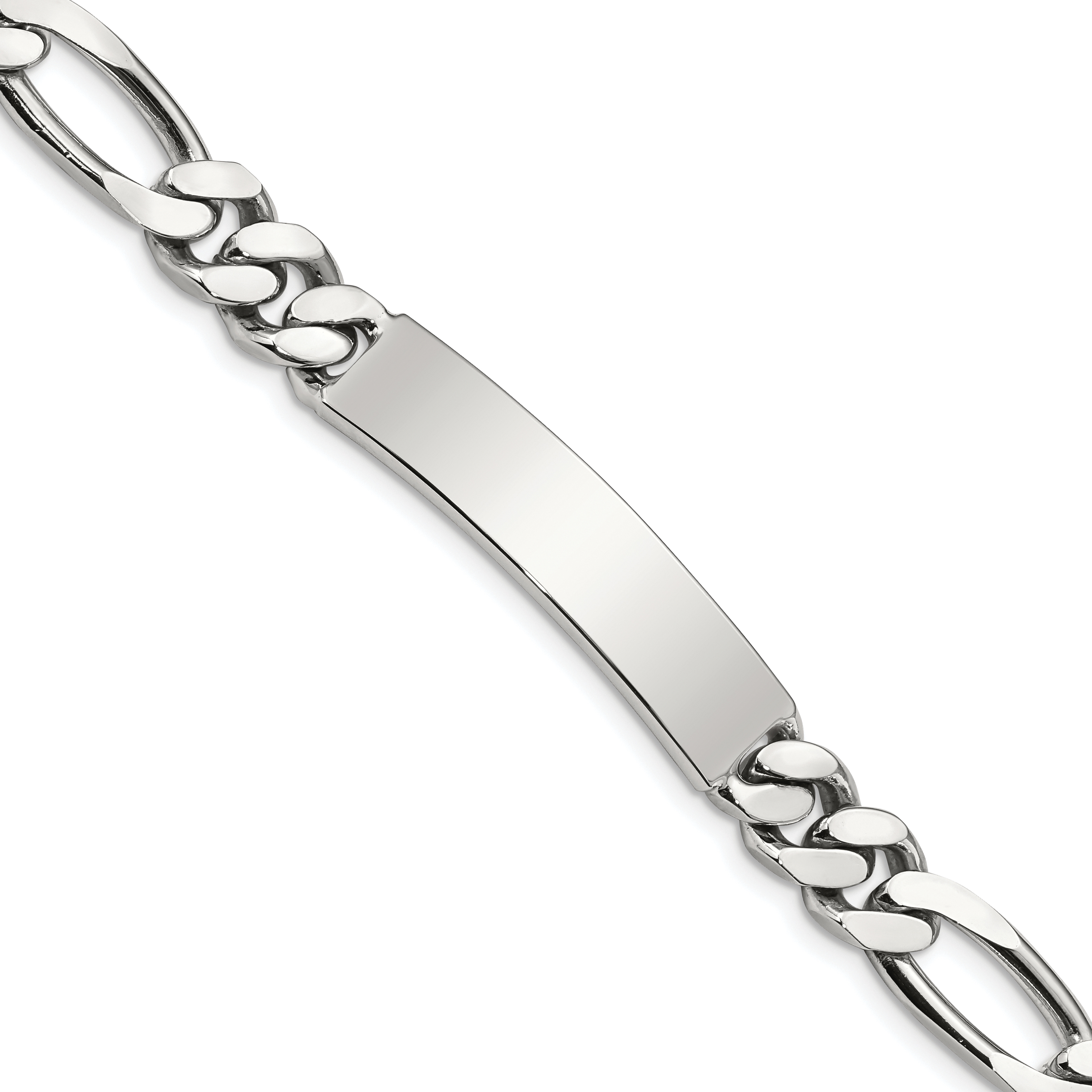 Sterling Silver Polished Engraveable Figaro Link ID Bracelet (QID93-8.5)