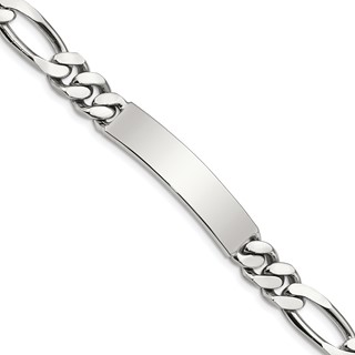 Sterling Silver Polished Engraveable Figaro Link ID Bracelet