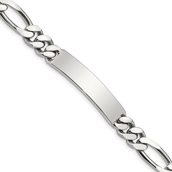 Sterling Silver Polished Engraveable Figaro Link ID Bracelet