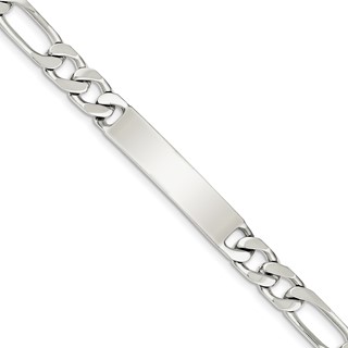 Sterling Silver Rhodium-plated Engraveable Figaro Link ID Bracelet