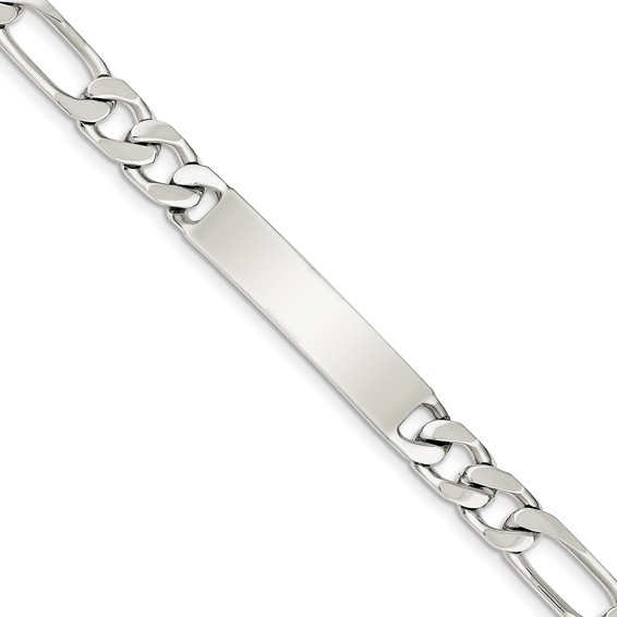 Sterling Silver Rhodium-plated Engraveable Figaro Link ID Bracelet