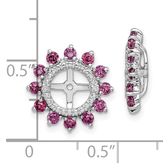 Sterling Silver Rhodium Diam. & Rhodolite Garnet Earring Jacket