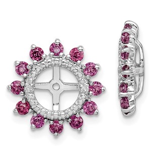 Sterling Silver Rhodium Diam. & Rhodolite Garnet Earring Jacket