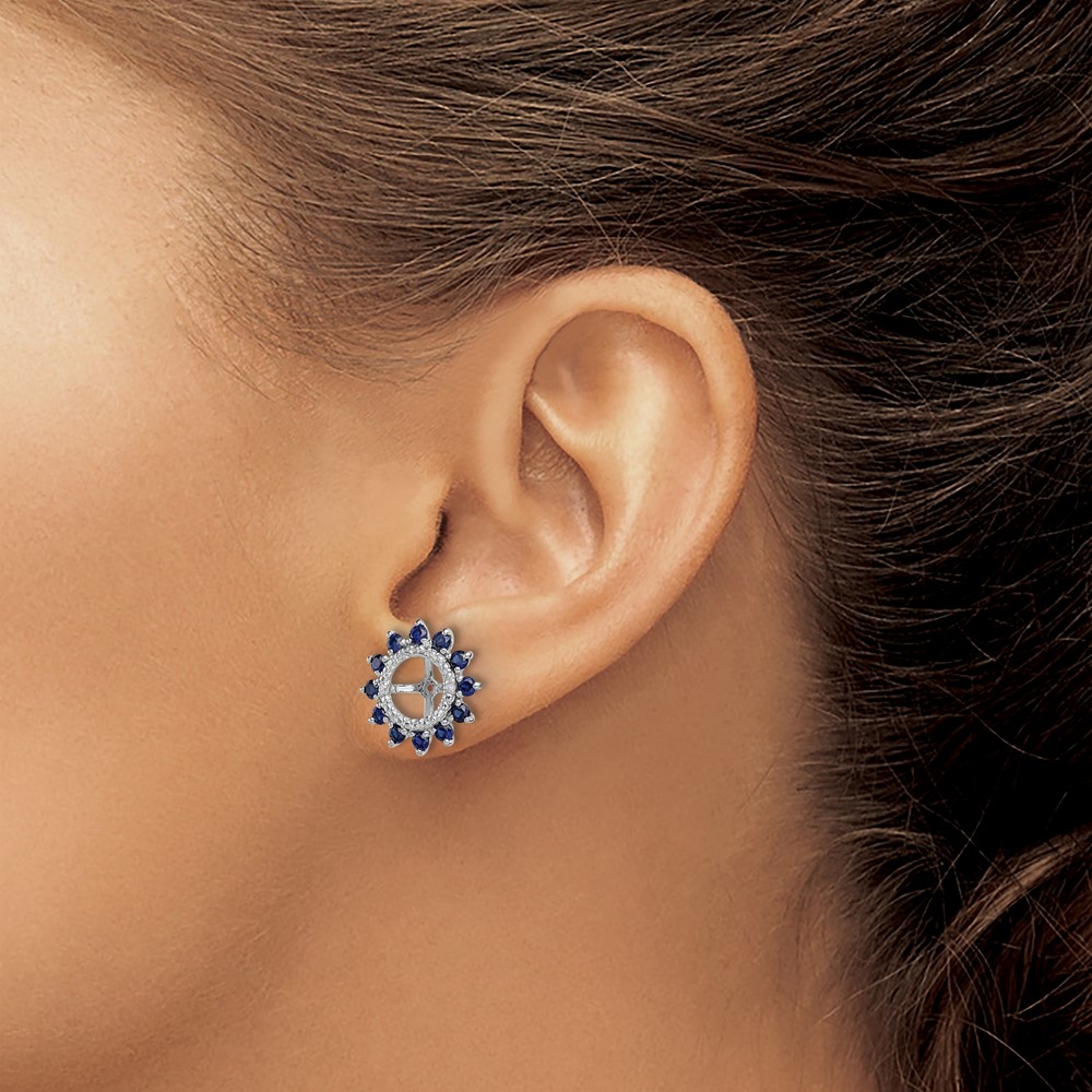 Sterling Silver Rhodium Diam. & Created Sapphire Earring Jacket (QJ104SEP)