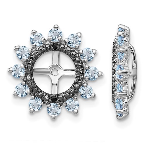 Sterling Silver Rhodium Swiss Blue Topaz & Black Sapphire Earring Jacket