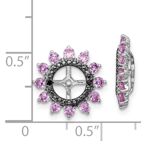 Sterling Silver Rhodium Created Pink Sapphire & Black Sapphire Earring Jack