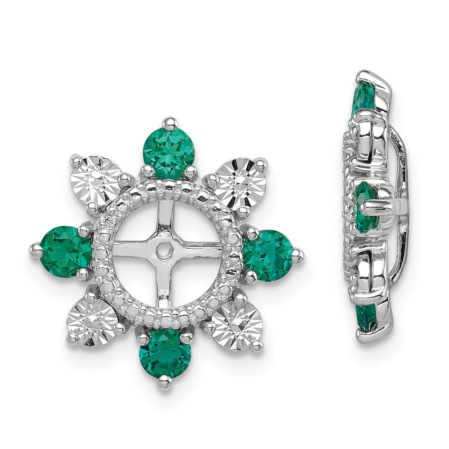Sterling Silver W Rhodium Plated Created Emerald Earring Jacket Image Is Loading Sterling Silver W Rhodium Plated Created Emerald Earring