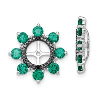 Sterling Silver Rhodium Created Emerald & Black Sapphire Earring Jacket view 1
