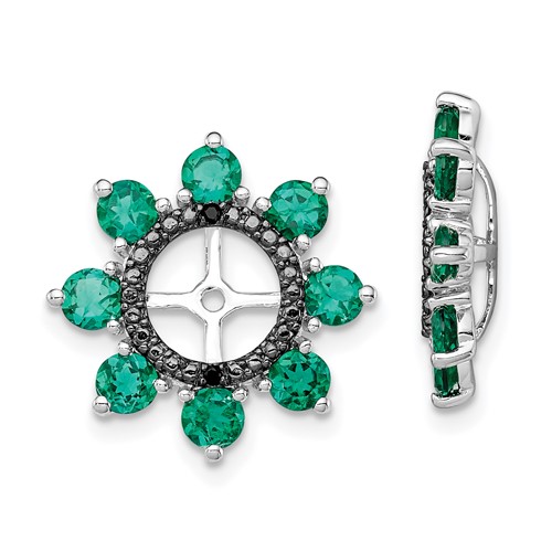 Sterling Silver Rhodium Created Emerald & Black Sapphire Earring Jacket