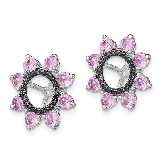 Sterling Silver Rhodium Created Pink Sapphire & Black Sapphire Earring Jack