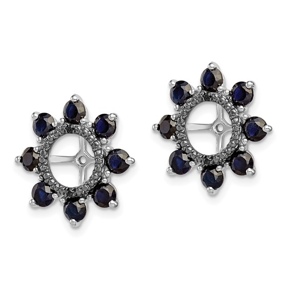 Sterling Silver Rhodium Created Sapphire & Black Sapphire Earring Jacket