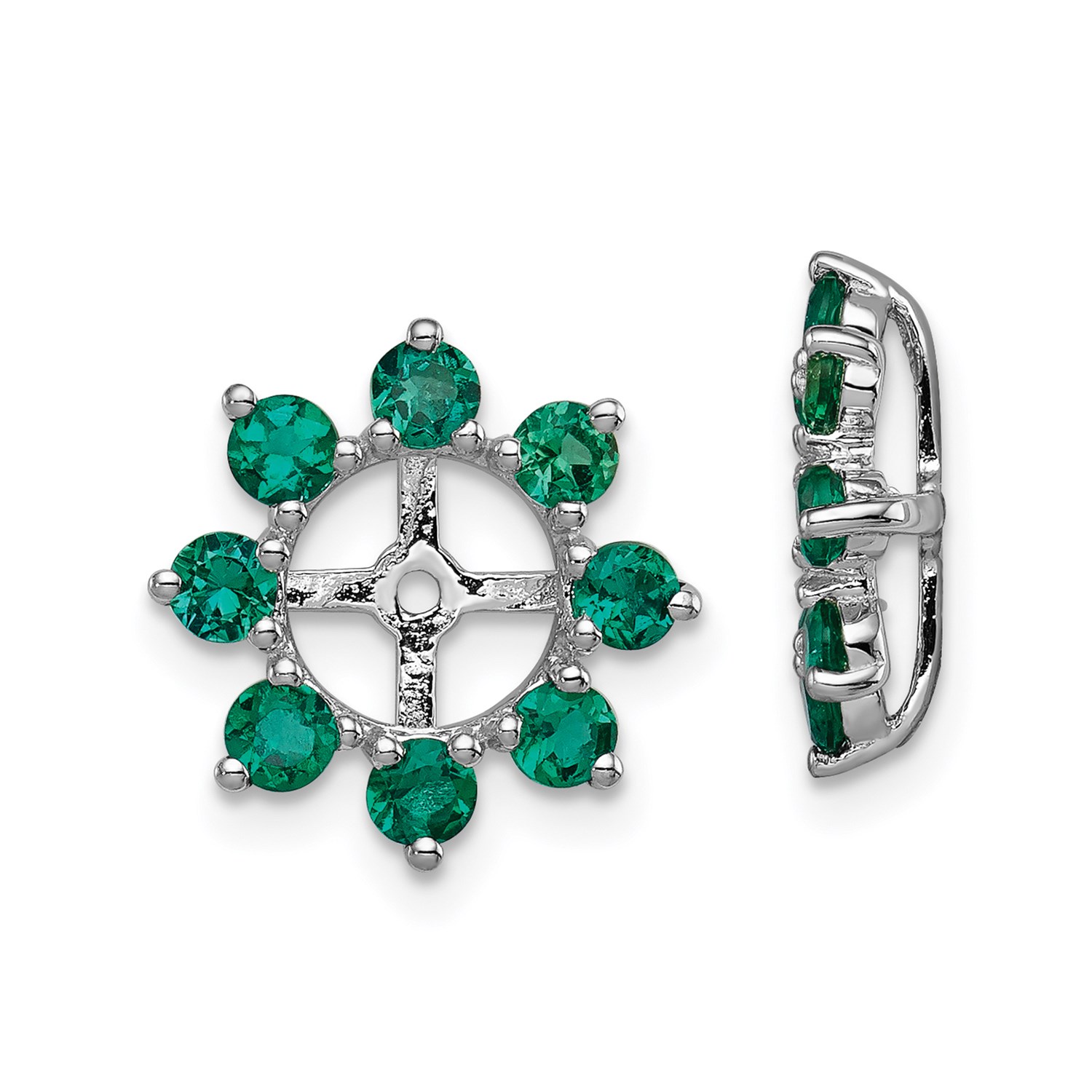 Sterling Silver W Rhodium Plated Created Emerald Earring Jacket Image Is Loading Sterling Silver W Rhodium Plated Created Emerald Earring