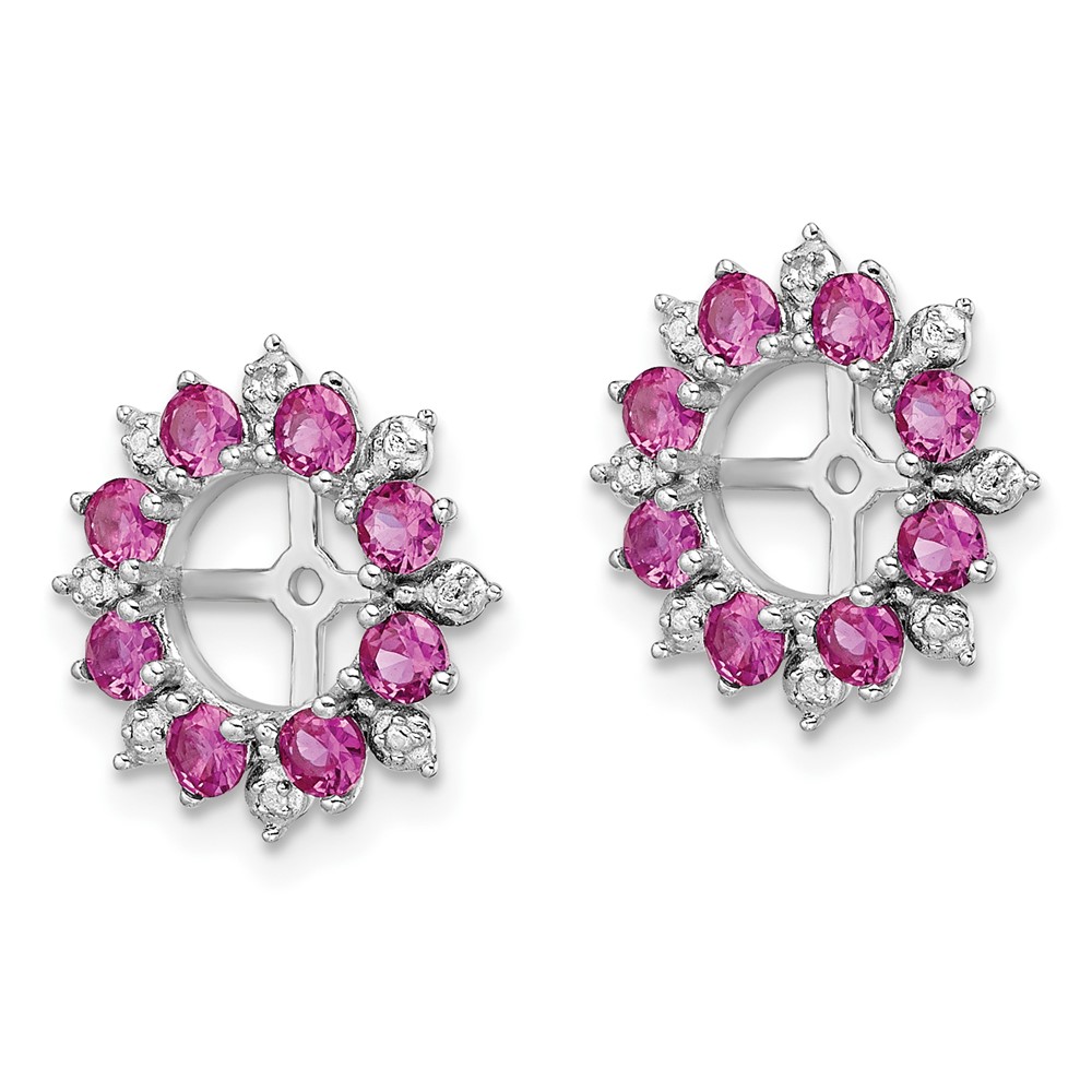Sterling Silver Rhodium Diam. & Created Ruby Earring Jacket (QJ119JUL)