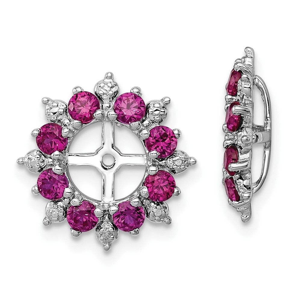 Sterling Silver Rhodium Diam. & Created Ruby Earring Jacket (QJ119JUL)