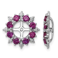 Sterling Silver Rhodium Diam. & Created Ruby Earring Jacket view 1