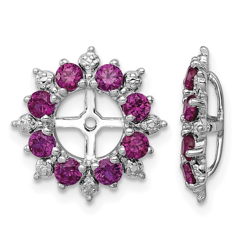 Sterling Silver Rhodium Diam. & Created Ruby Earring Jacket